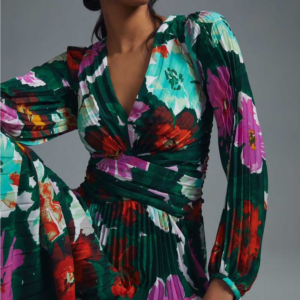 Anthropologie Green and Pink Floral Maxi Dress - Picture 3 of 5